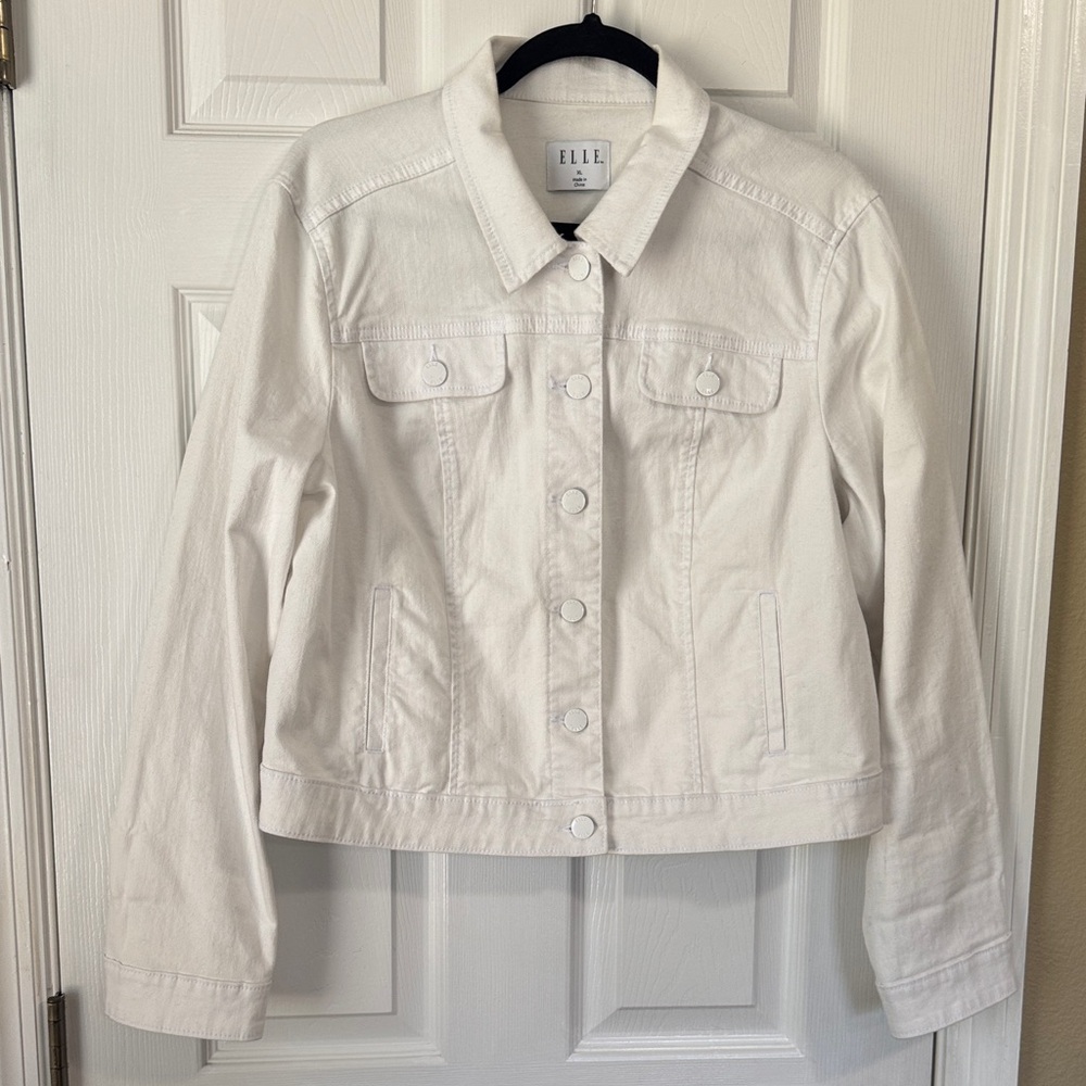 Elle White Classic Denim Jacket with Button Front